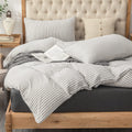Pure Era Jersey Knit Duvet Cover Set 100% T-Shirt Heather Cotton Super Soft Comfy Classic Striped Design, With Zipper Closure, W