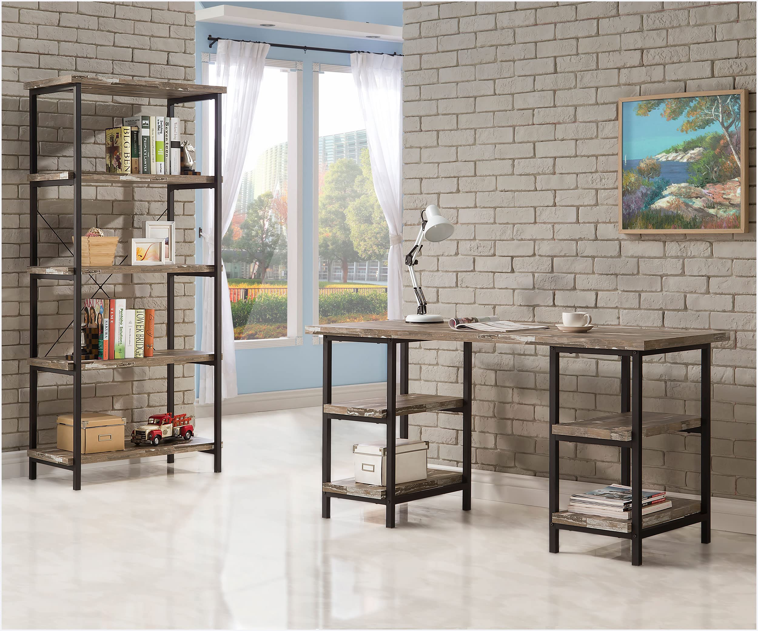 Coaster Home Furnishings Skelton Writing Desk with Metal Frame Salvaged Cabin and Black 801551