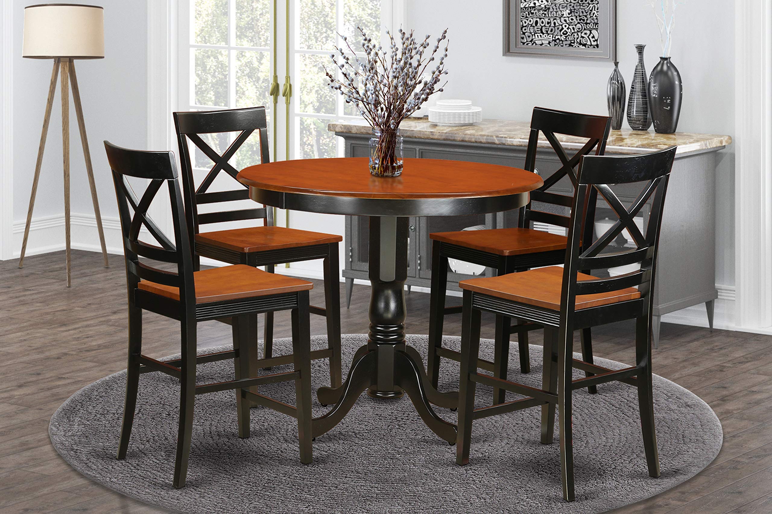 East West Furniture Trqu5-Blk-W 3 Pc Counter Height Dining Set - Small Kitchen Table And 2 Bar Stools With Backs.
