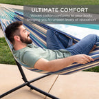 Best Choice Products 2-Person Double Hammock With Stand Set, Indoor Outdoor Brazilian-Style Cotton Bed For Backyard, Camping, Patio W/Carrying Bag, Steel Stand, 450Lb Weight Capacity - Ocean