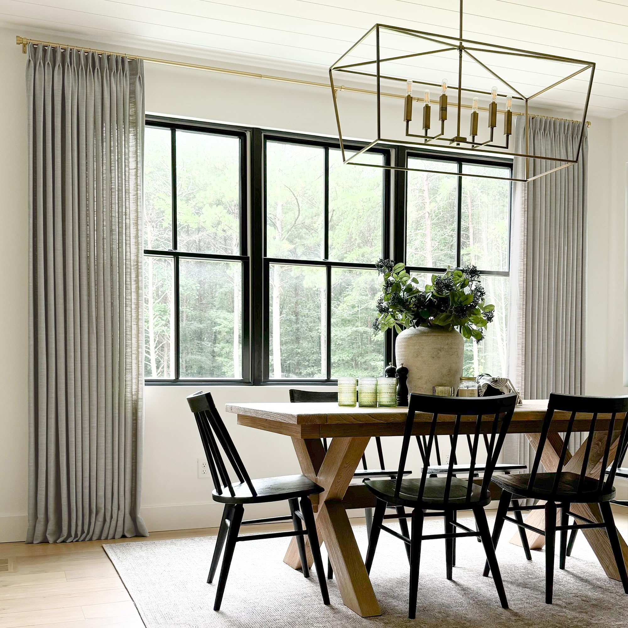 Twopages Light Gray Linen Pinch Pleat Drape For Living Room, Window Treatment Curtain Panel Double Layer Room Darkening Light Fi