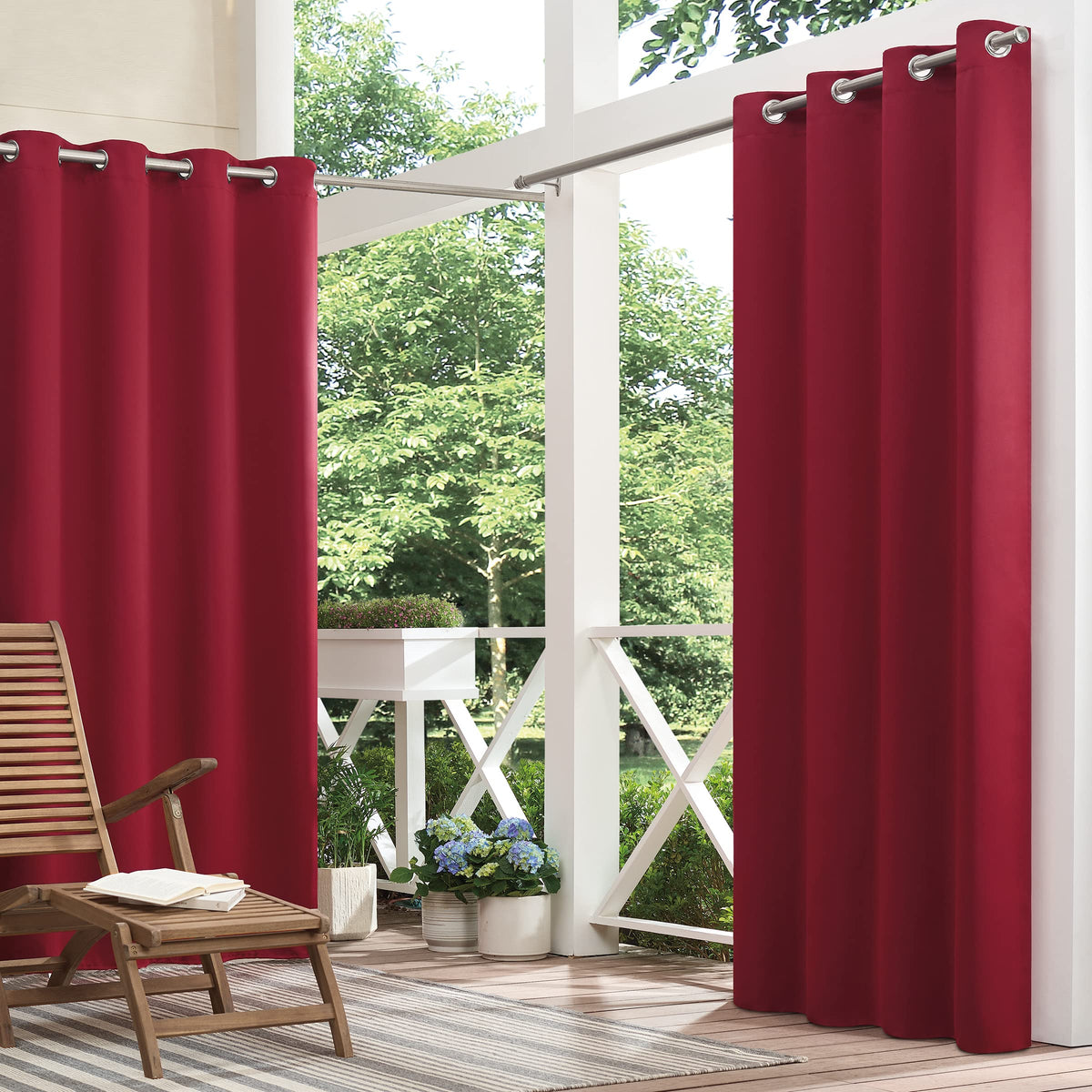 Eclipse Bradford Waterproof Blackout Thermal Insulated Grommet Outdoor Curtain For Patio Or Porch (1 Panel), 52 In X 63 In, Red