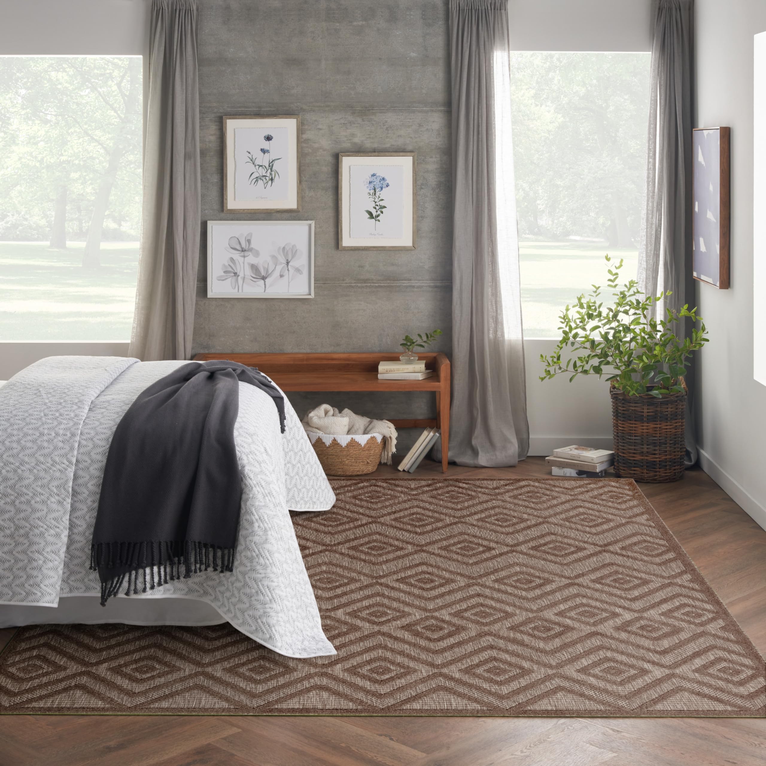 Nourison Versatile Modern Indoor/Outdoor Brown 9' X 12' Area Rug, Easy Cleaning, Non Shedding, Bed Room, Living Room, Dining Room, Backyard, Deck, Patio (9X12)