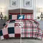 Elegant Comfort 8- Piece Cabin Patch Reversible Comforter Set Bed-In-A-Bag Set - Silky Soft Complete Set Includes Bed Sheet Set With Double Sided Storage Pockets, Twin/Twin Xl, Burgundy