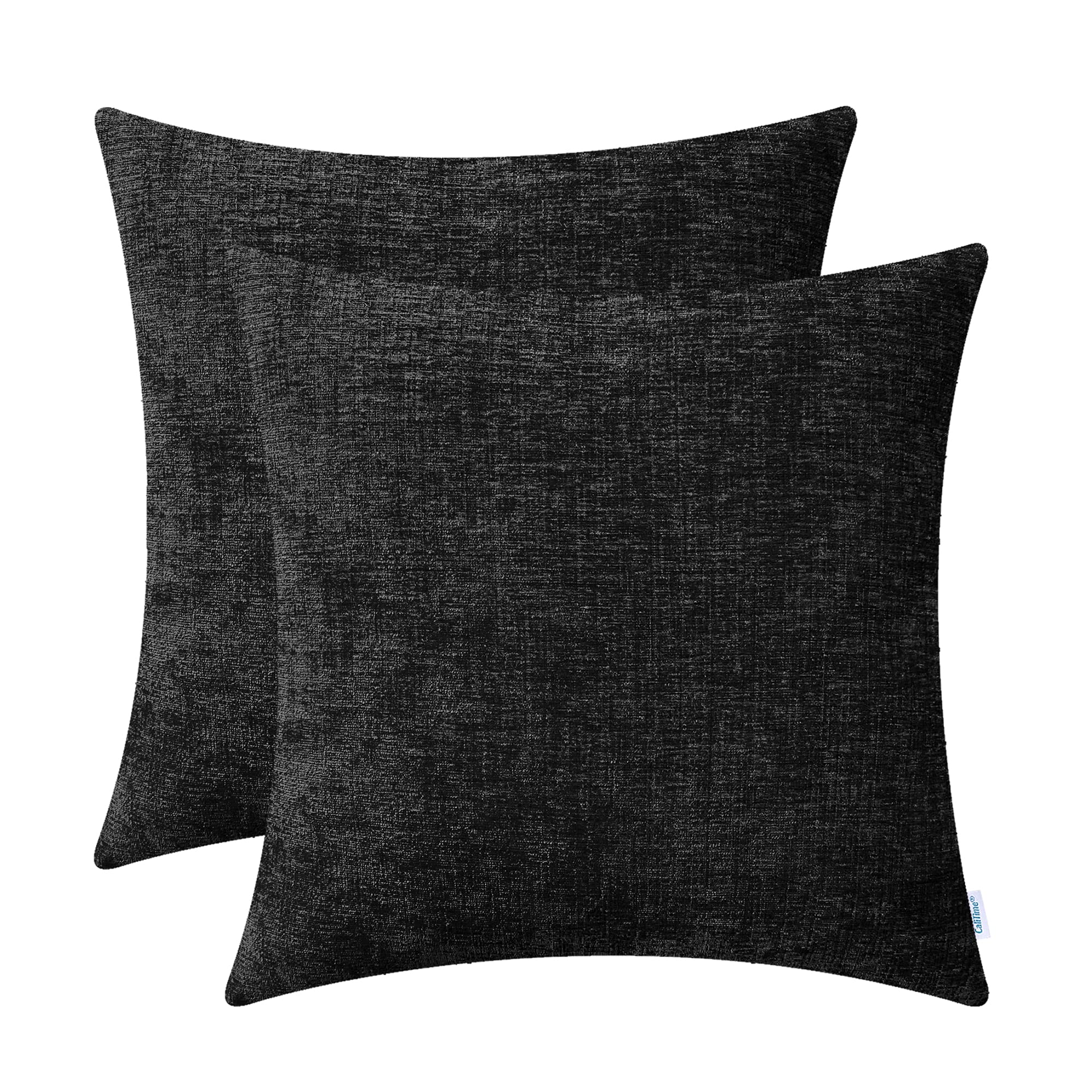 Calitime Pack Of 2 Cozy Throw Pillow Covers Cases For Couch Sofa Home Decoration Solid Dyed Soft Chenille 20 X 20 Inches Black