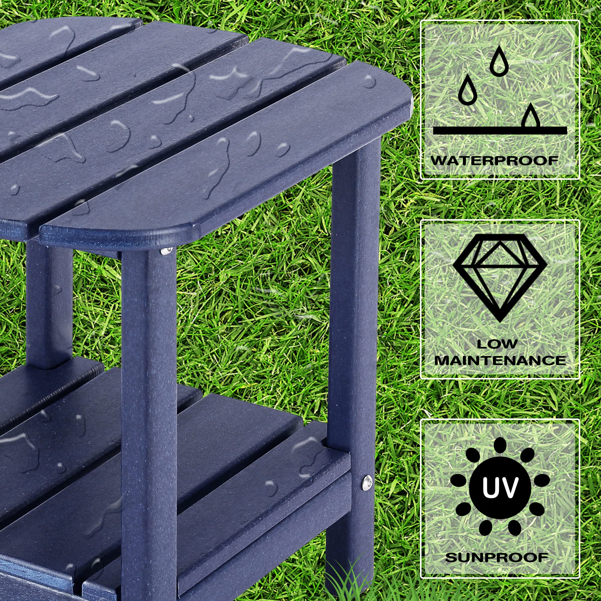 Lzrs Double Adirondack Side Table, Outdoor Side Tables, End Tables For Patio, Backyard,Pool, Indoor Companion, Easy Maintenance & Weather Resistant (Navy Blue)