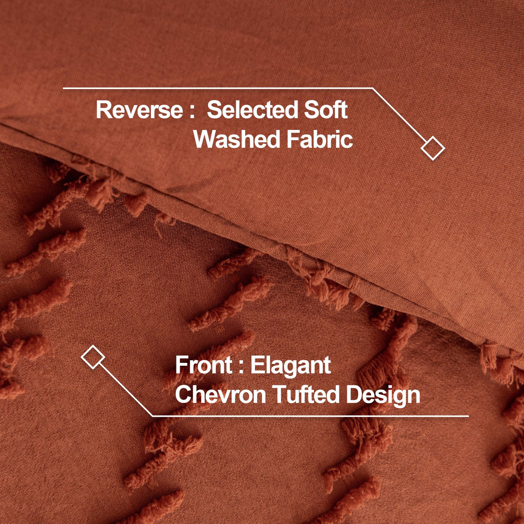 Andency Burnt Orange King Size Comforter, Boho Terracotta Soft Warm Bedding Comforter Sets For King Bed, 3 Pieces Rust Chevron Tufted Aesthetic Microfiber Lightweight Comforter Set