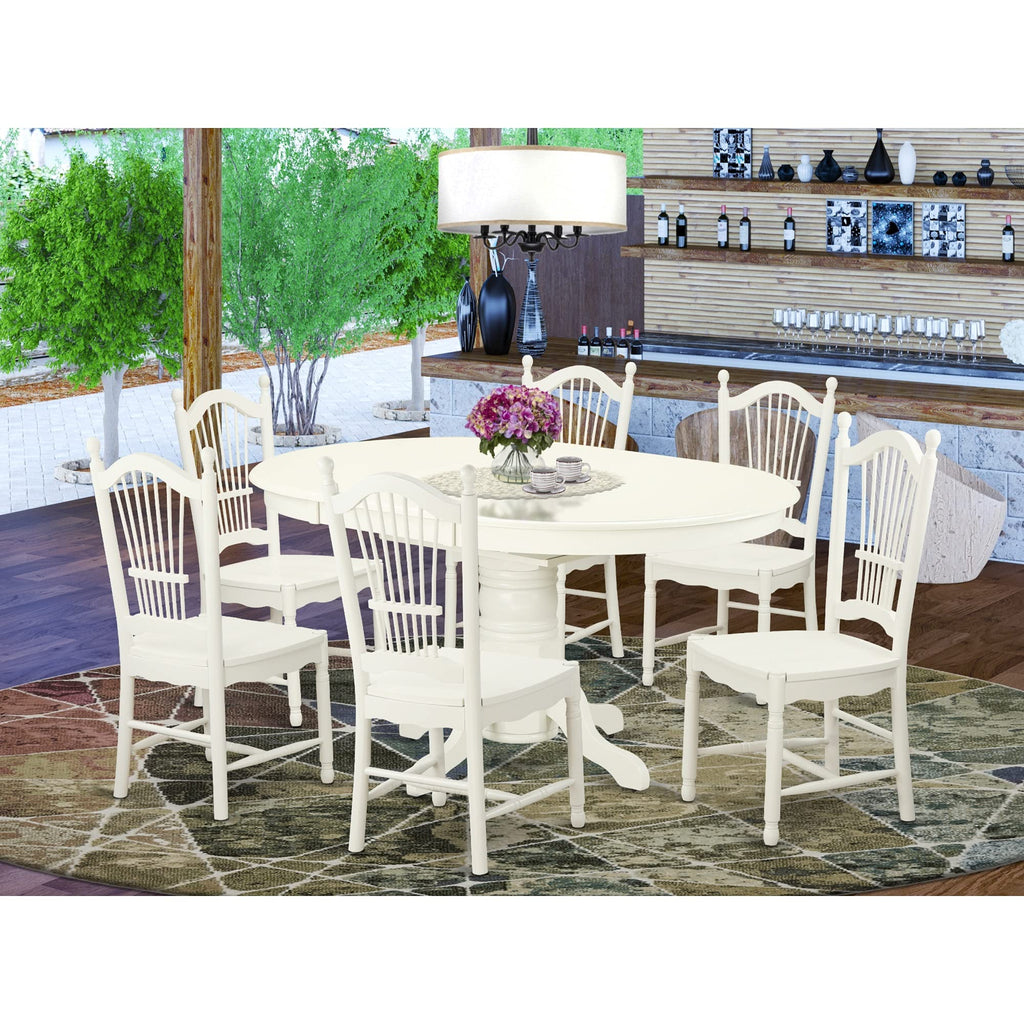 East West Furniture Avdo7-Lwh-W 7 Piece Kitchen Table & Chairs Set Consist Of An Oval Dining Room Table With Butterfly Leaf And 6 Dining Chairs, 42X60 Inch, Linen White