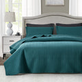 Maple&Stone Quilt Set Queen Size, Lightweight Teal Bedspread Ultrasonic Chevron Pattern Light Coverlet For All Season Comforter