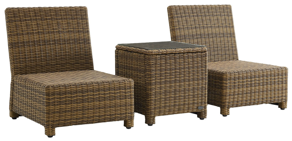 Crosley Furniture Bradenton 3-Piece Outdoor Chair and Side Table Set, Wicker Patio Conversation Sets, Brown with Sand Cushions