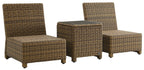 Crosley Furniture Bradenton 3-Piece Outdoor Chair and Side Table Set, Wicker Patio Conversation Sets, Brown with Sand Cushions