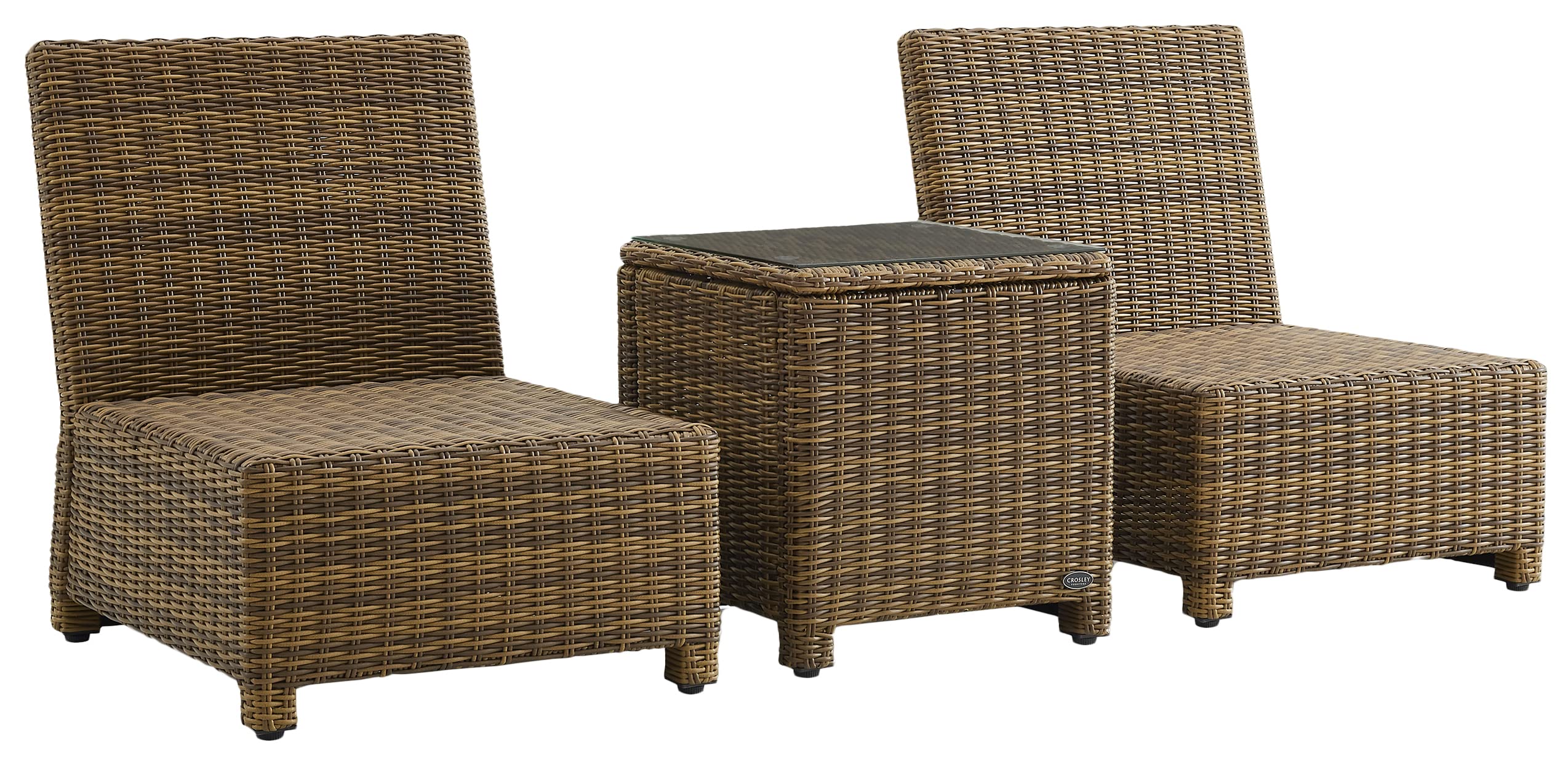 Crosley Furniture Bradenton 3-Piece Outdoor Chair and Side Table Set, Wicker Patio Conversation Sets, Brown with Sand Cushions
