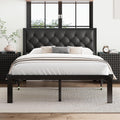 Einhomn Queen Metal Bed Frame, Queen Platform Bed Frame with Button Tufted Faux Leather Headboard, Sturdy Steel Slats, No Box Sp
