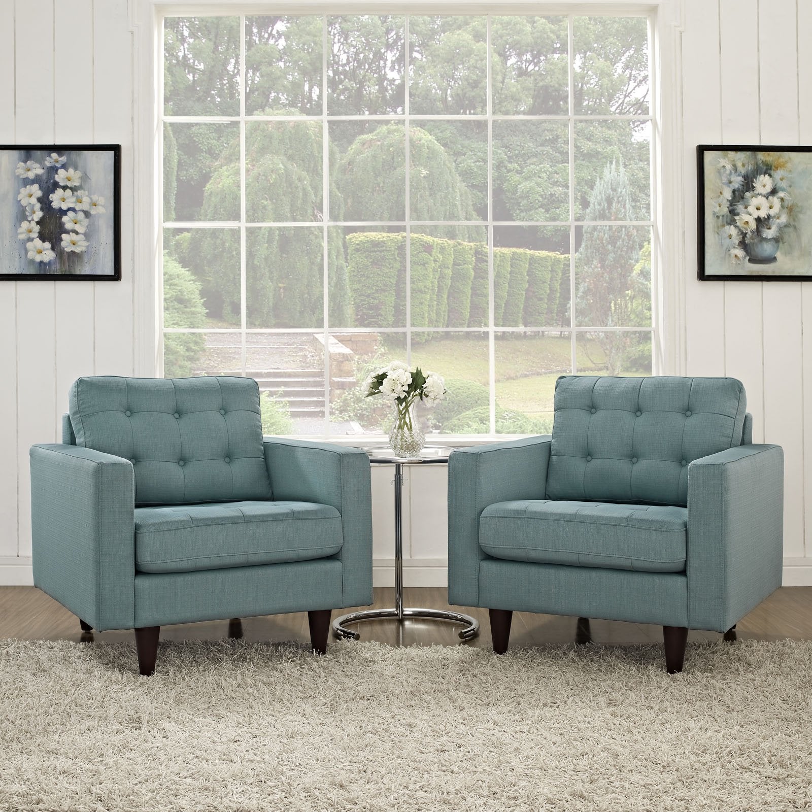 Modway Empress Mid-Century Modern Upholstered Fabric Two Armchair Set In Laguna