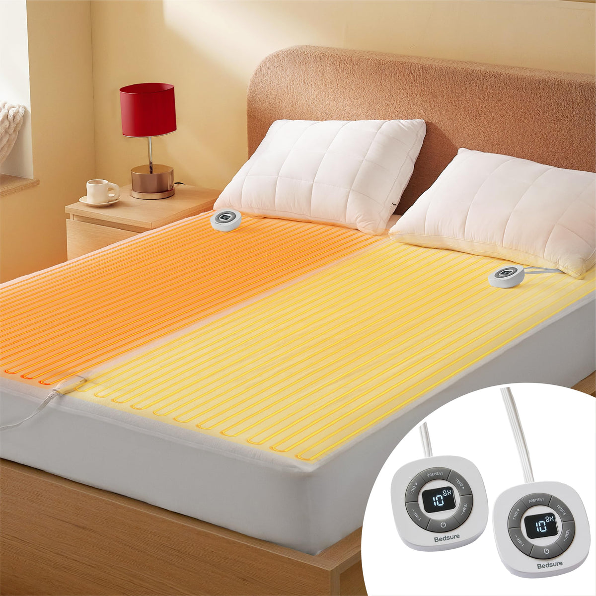 Bedsure Heated Mattress Pad Queen Size - Dual Controller Electric Mattress Pad, Fast Heating Bed Warmer With Deep Pocket, 10 Hea