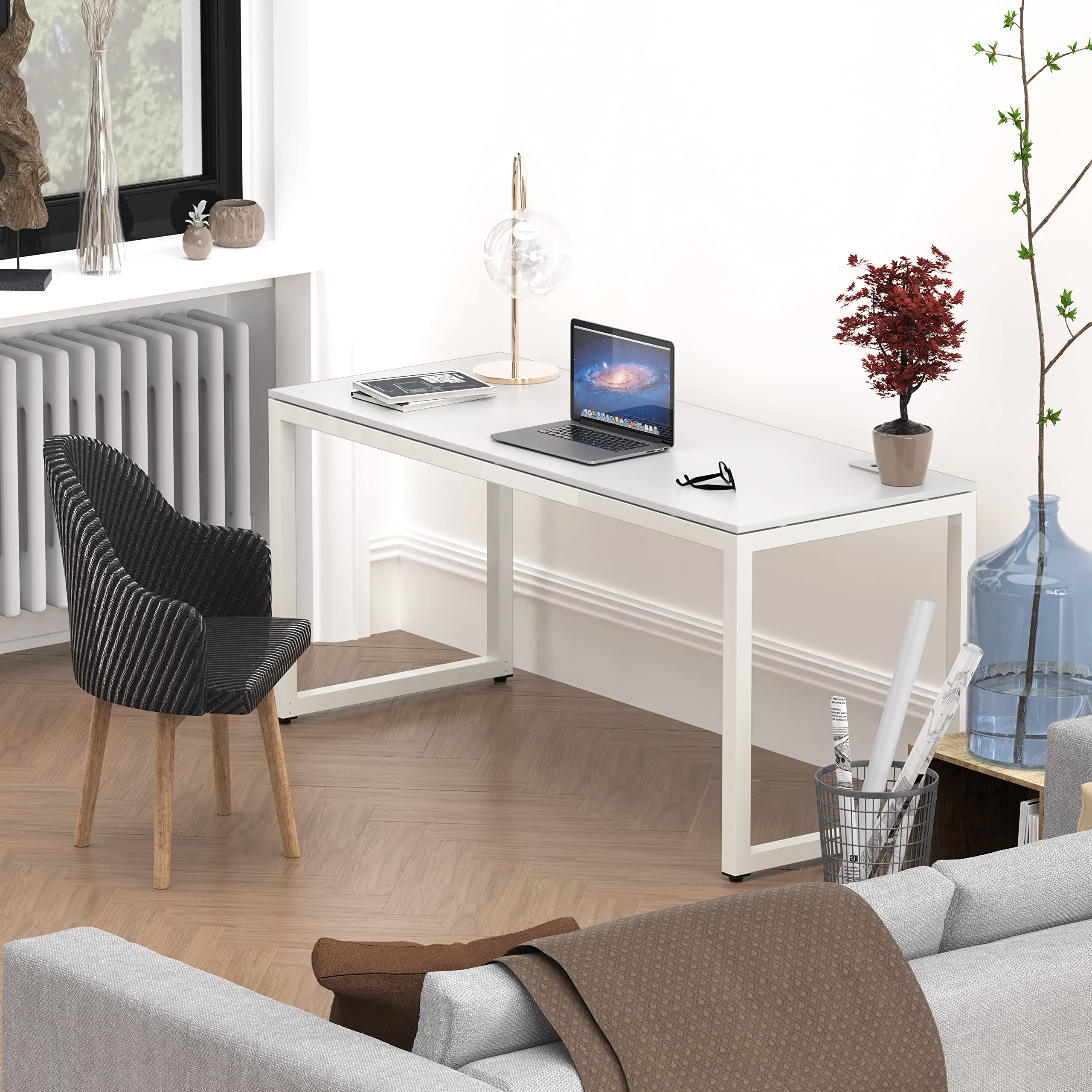 Shw Artwork Office 55-Inch Large Computer Desk, White