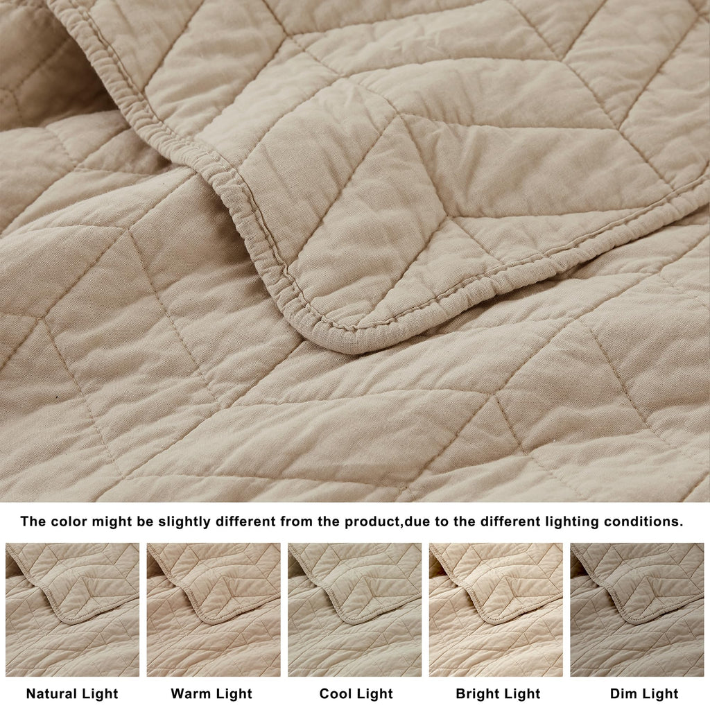 Palassio Dark Beige 100% Cotton Quilt California Cal King Size Bedding Sets With Pillow Shams,Oversized Lightweight Soft Bedspre