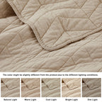 Palassio Dark Beige 100% Cotton Quilt Queen Size Bedding Sets With Pillow Shams, Lightweight Soft Bedspread Coverlet, Quilted Co