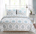 Cozy Line Home Fashions Peace Of Mind Bedding Quilt Set, Light Sky Blue Aqua White Grey Printed 100% Cotton Reversible Coverlet