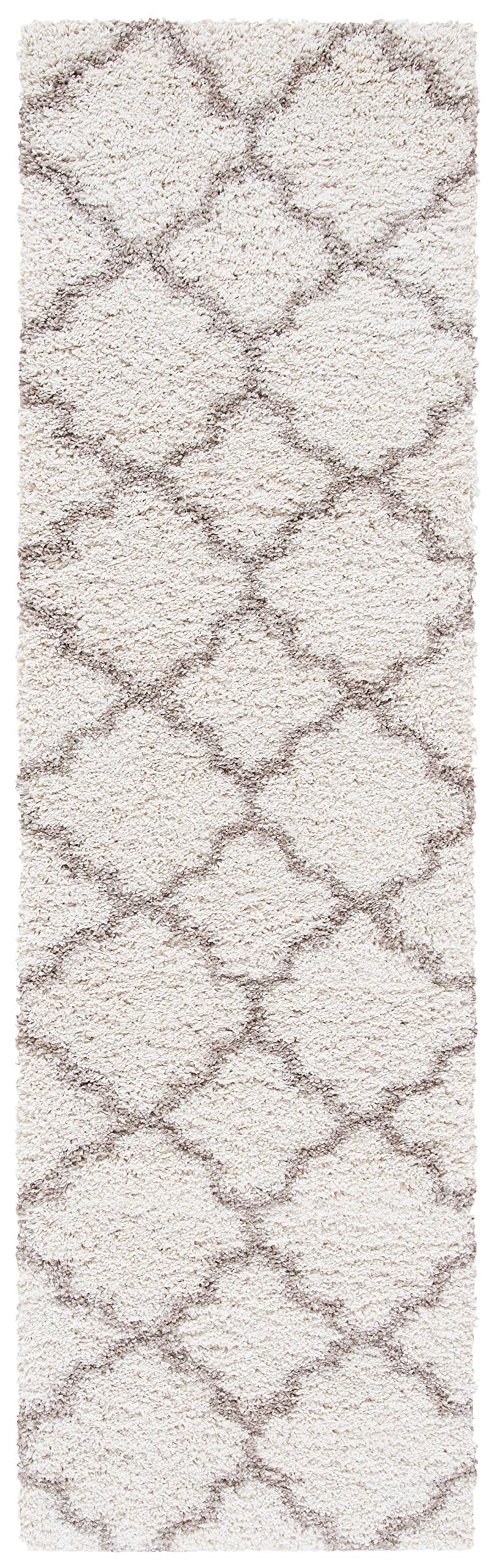 Safavieh Hudson Shag Collection Runner Rug - 23 x 8, Ivory & Beige, Moroccan Trellis Design, Non-Shedding & Easy Care, 2-inch 