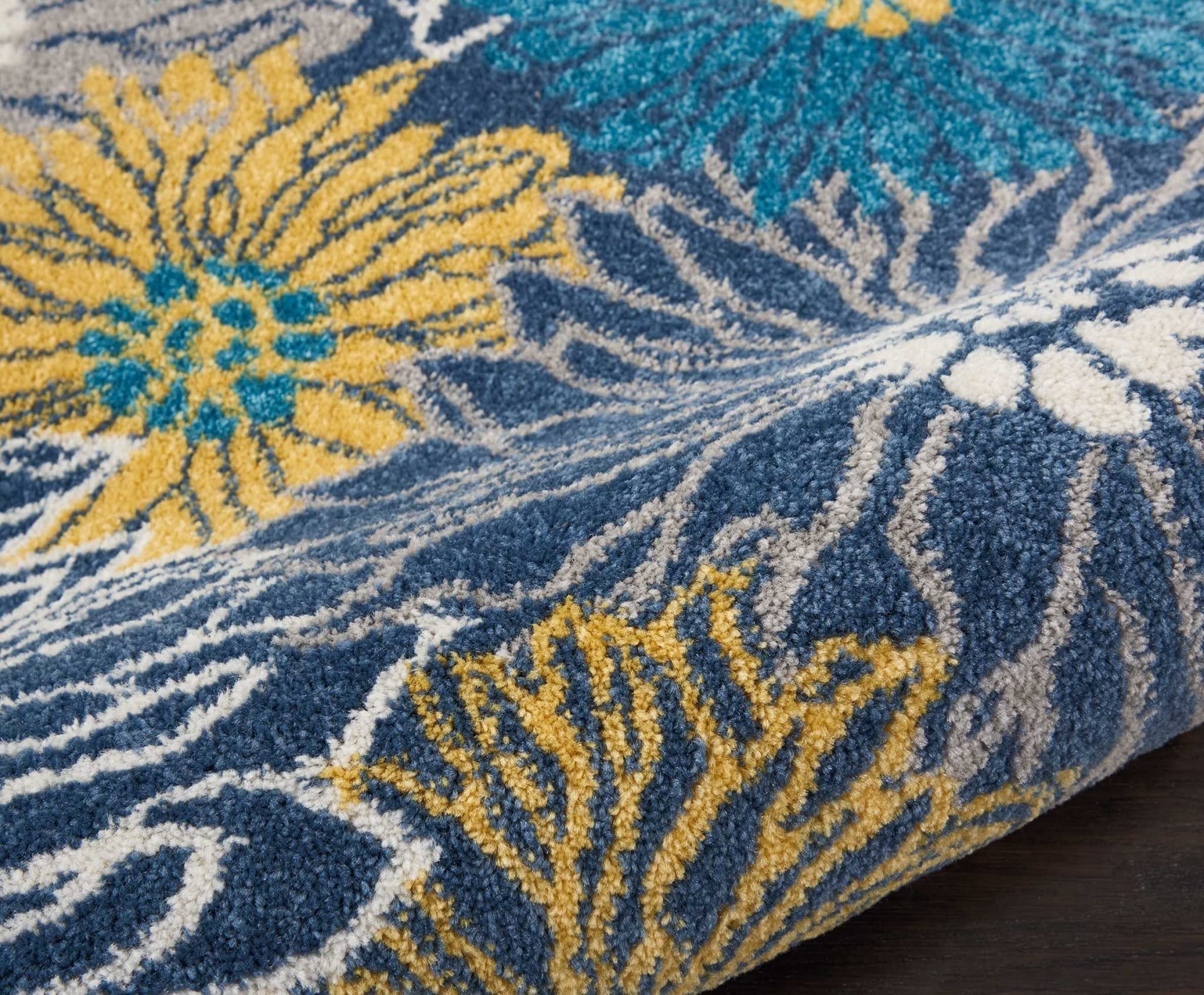 HomeRoots 100% Polypropylene 2â?? x 8â?? Blue Tropical Flower Runner Rug