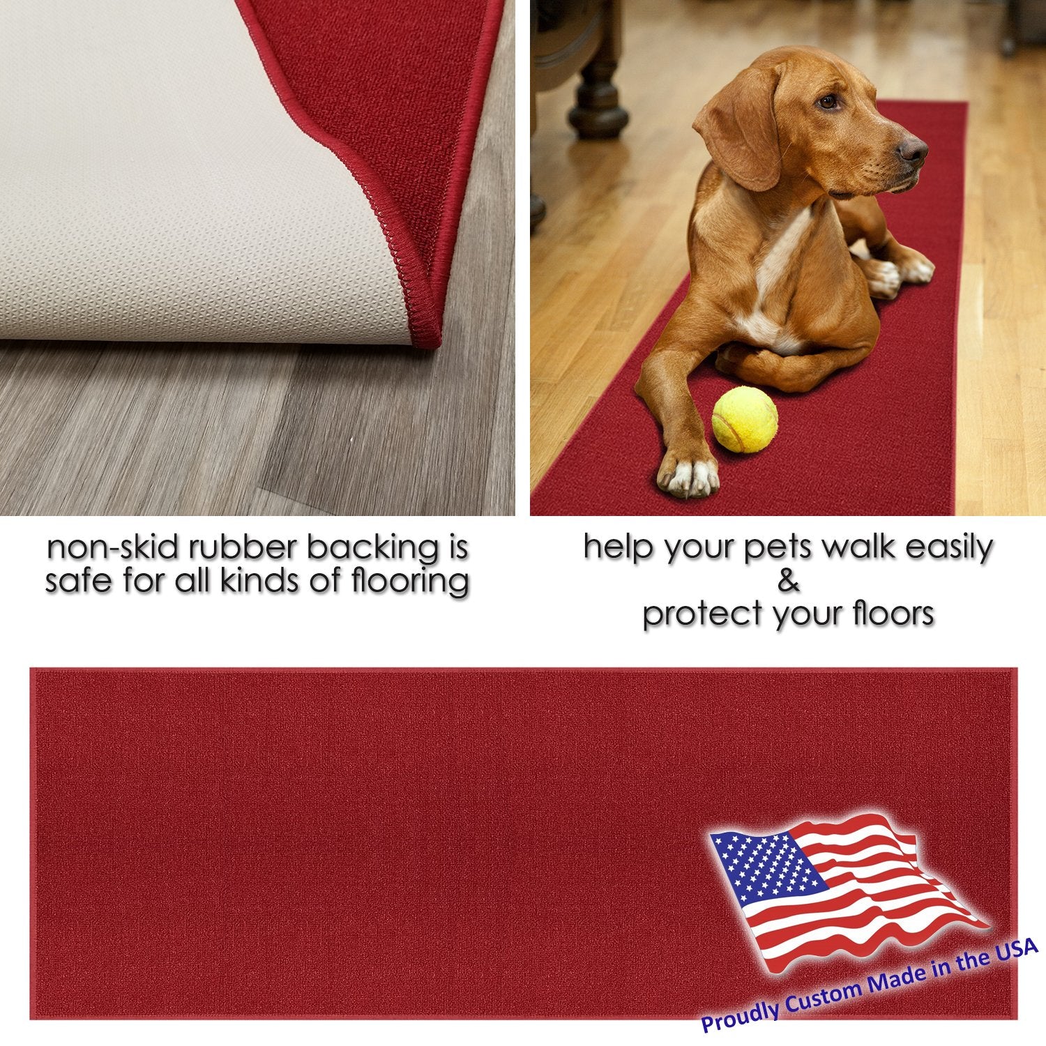 Custom Size Red Solid Plain Rubber Backed Non-Slip Hallway Stair Runner Rug Carpet 22 Inch Wide Choose Your Length 22In X 8Ft