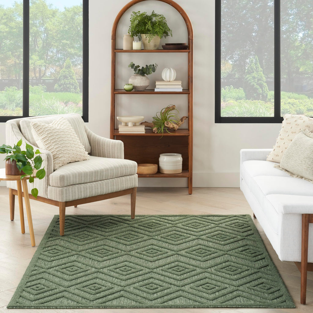 Nourison Versatile Indoor/Outdoor Green 6' X 9' Area Rug, Easy Cleaning, Non Shedding, Bed Room, Living Room, Dining Room, Backyard, Deck, Patio (6X9)