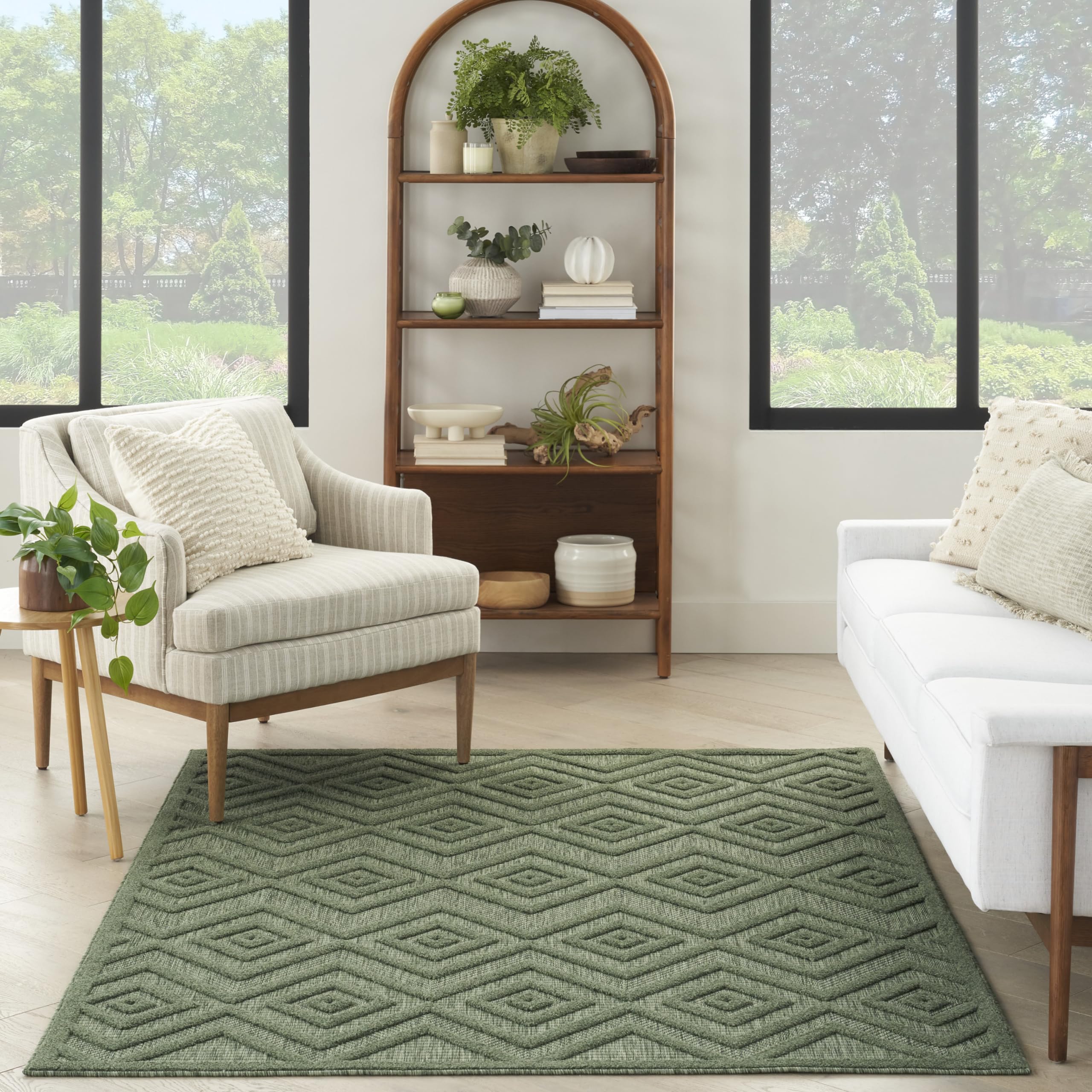 Nourison Versatile Indoor/Outdoor Green 6' X 9' Area Rug, Easy Cleaning, Non Shedding, Bed Room, Living Room, Dining Room, Backyard, Deck, Patio (6X9)
