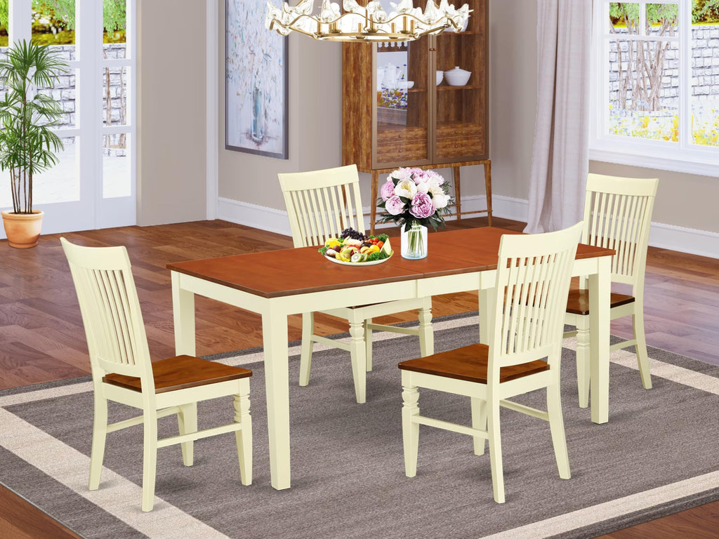 East West Furniture NIWE5-BMK-W 5 Piece Dining Room Table Set Includes a Rectangle Kitchen Table with Butterfly Leaf and 4 Dining Chairs, 36x66 Inch, Buttermilk & Cherry