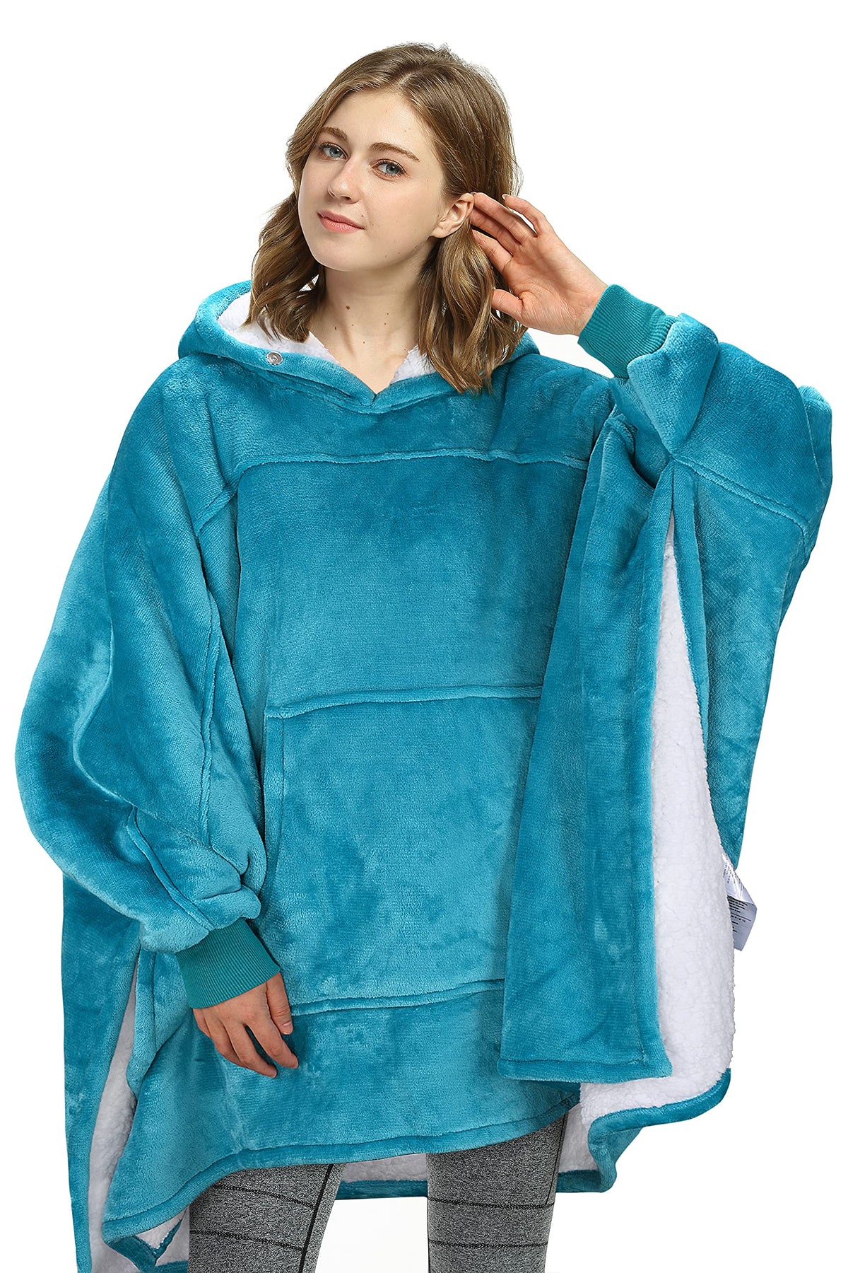 Catalonia Oversized Hoodie Sweatshirt Poncho, Casual Hoodie Cape, Batwing Coat Pullover Blanket | Fluffy Sherpa, Comfortable, Ro