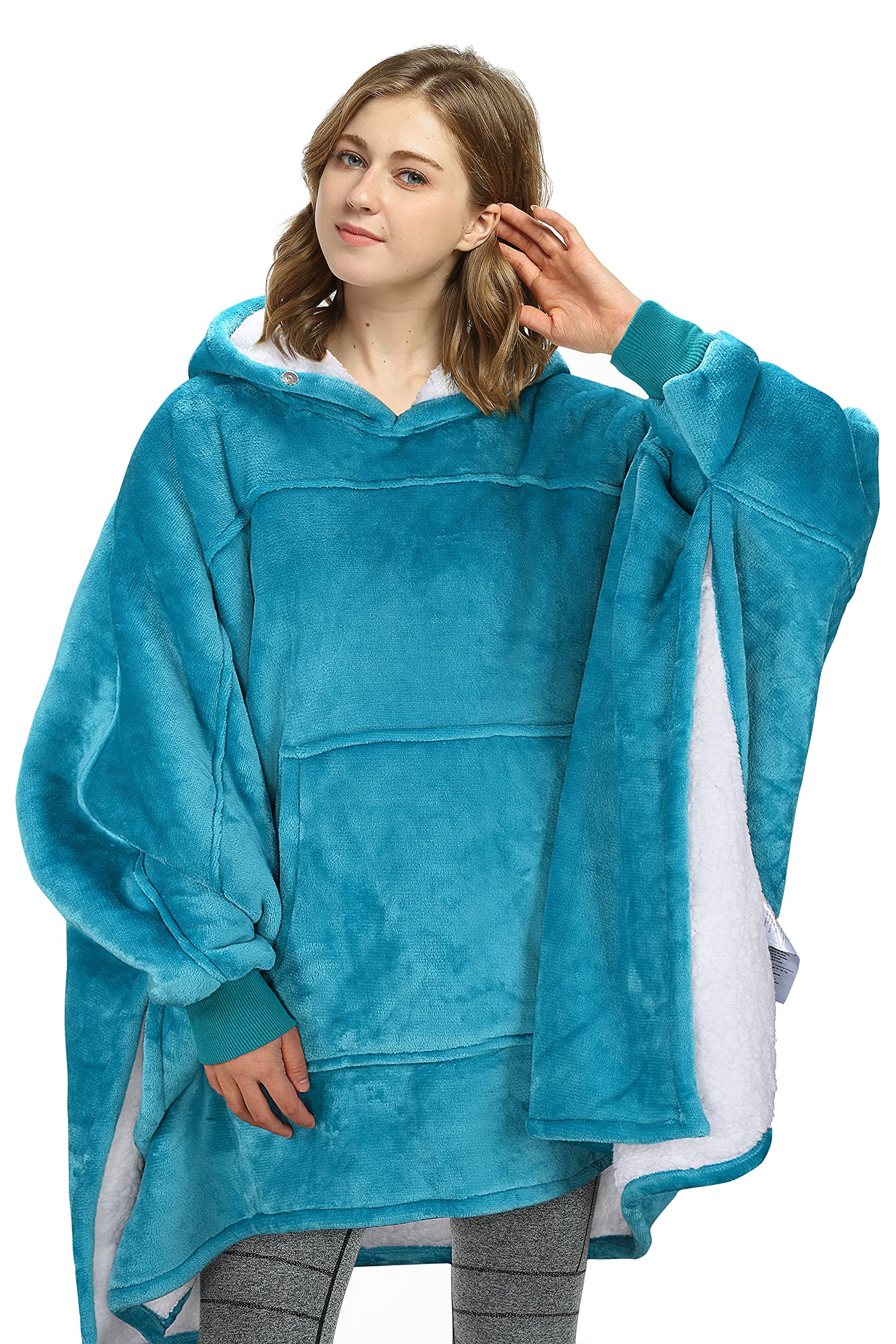 Catalonia Oversized Hoodie Sweatshirt Poncho, Casual Hoodie Cape, Batwing Coat Pullover Blanket | Fluffy Sherpa, Comfortable, Ro
