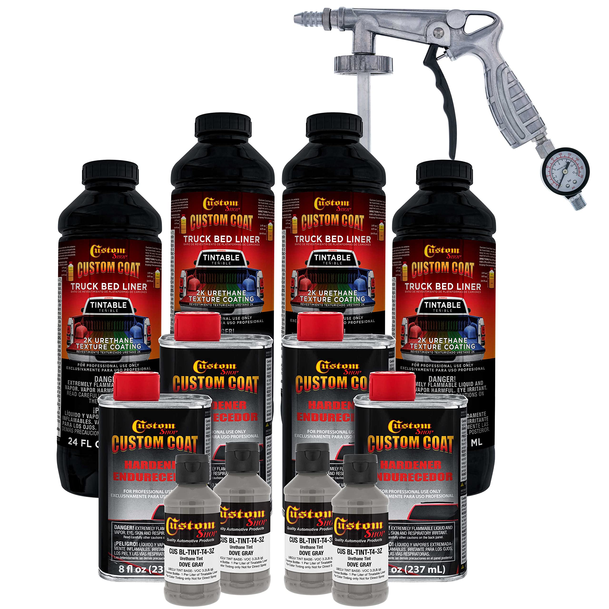 Custom Coat Dove Gray 1 Gallon Urethane Spray-On Truck Bed Liner Kit With Spray Gun And Regulator - Easy Mixing, Shake, Shoot It