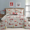 Lush Decor Fire Truck Quilt 4 Piece Set, Full/ Queen, Red & Gray - Reversible Stripe Print Bedding Set For Kids Room