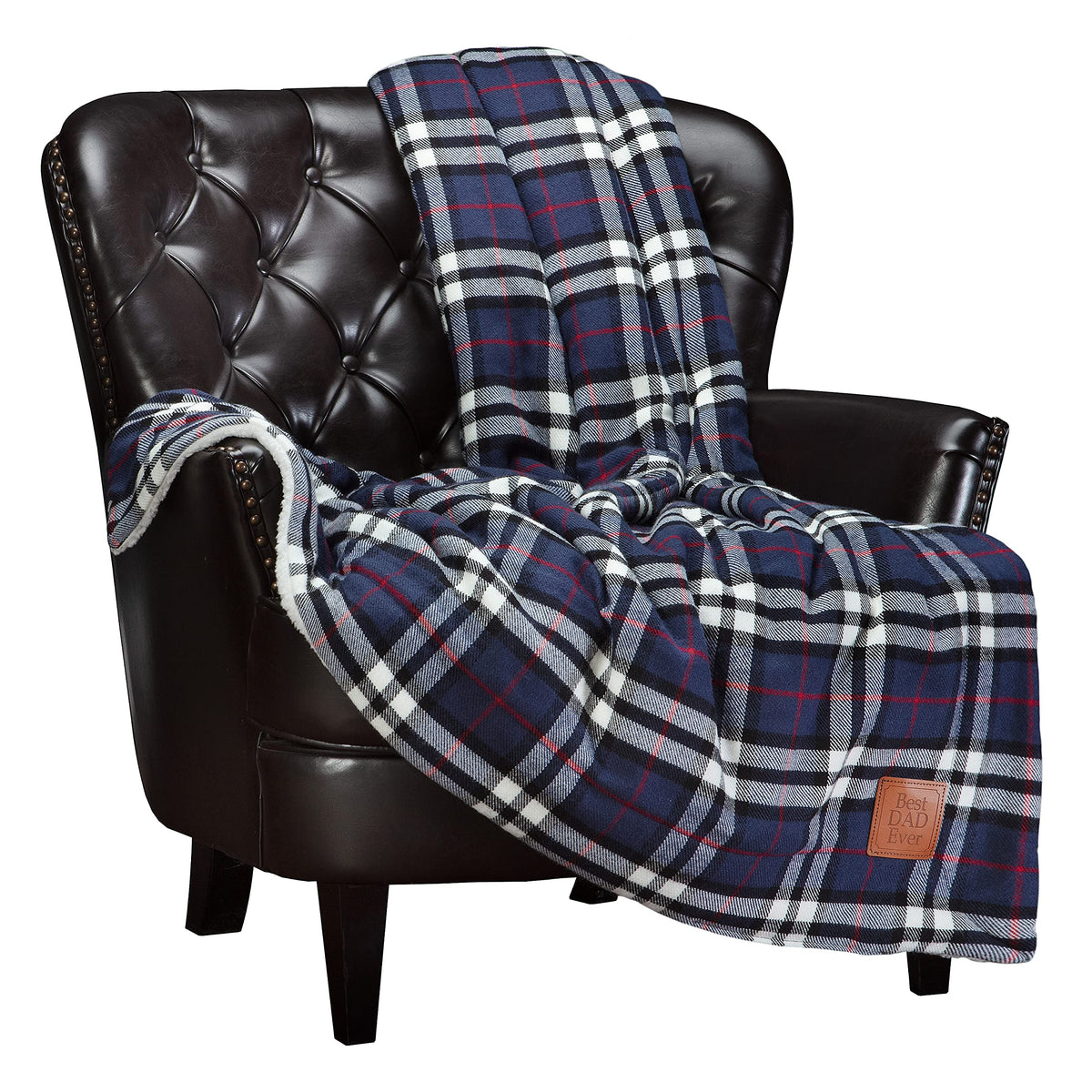 Chanasya Premium Best Dad Sherpa Plaid Throw Blanket - Soft Cozy Plush Fluffy Fleece Flannel Throw Blankets - Gifts For Fathers