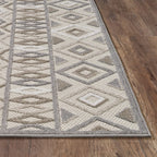 HomeRoots Grey UV-Treated Polypropylene 2’ x 4’ Gray Ivory Aztec Pattern Indoor Outdoor Area Rug