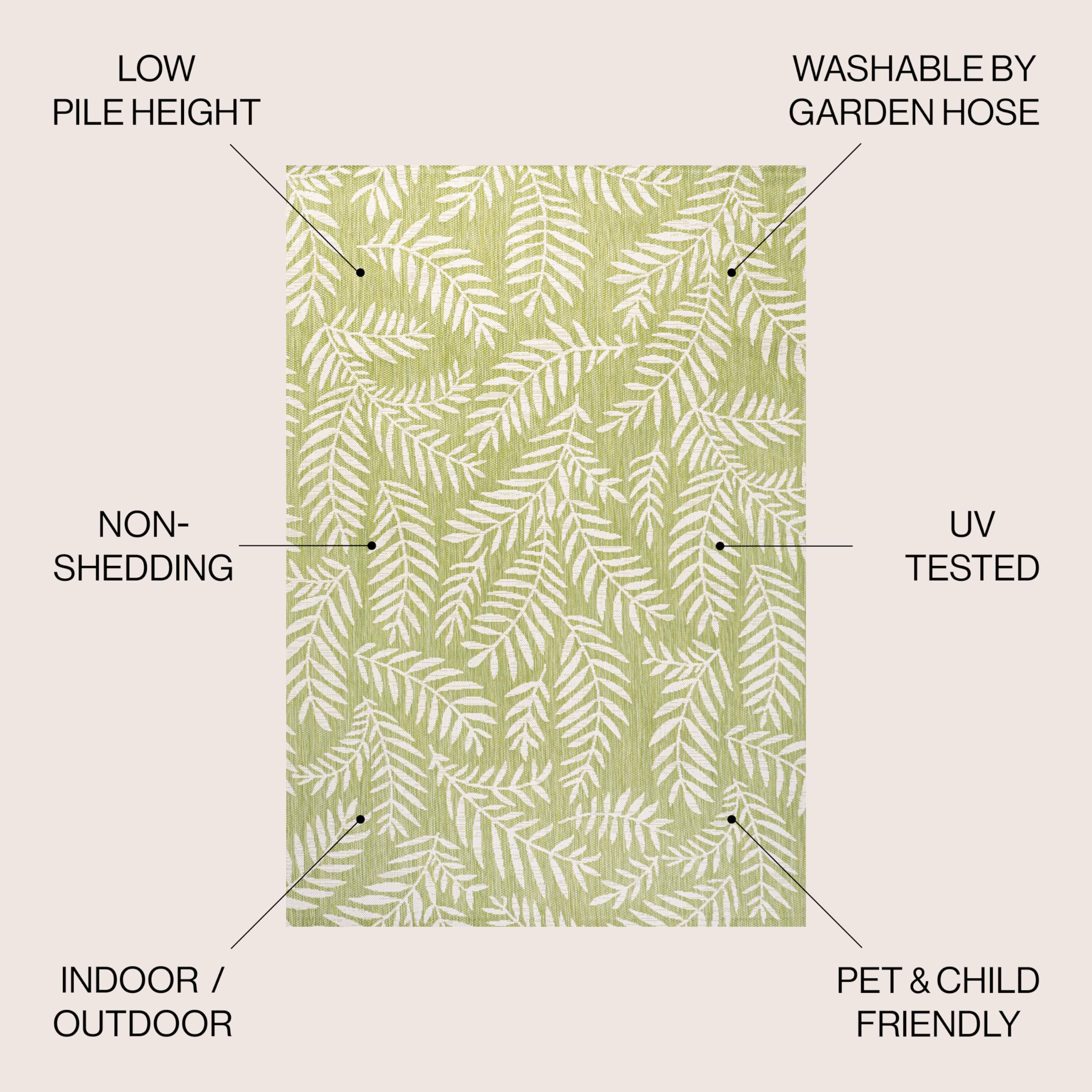 Jonathan Y Smb119D-8 Nevis Palm Frond Indoor Outdoor Area Rug, Coastal, Casual, Country Easy Cleaning,Bedroom,Kitchen,Backyard,Patio,Non Shedding, Green/Cream, 8 X 10