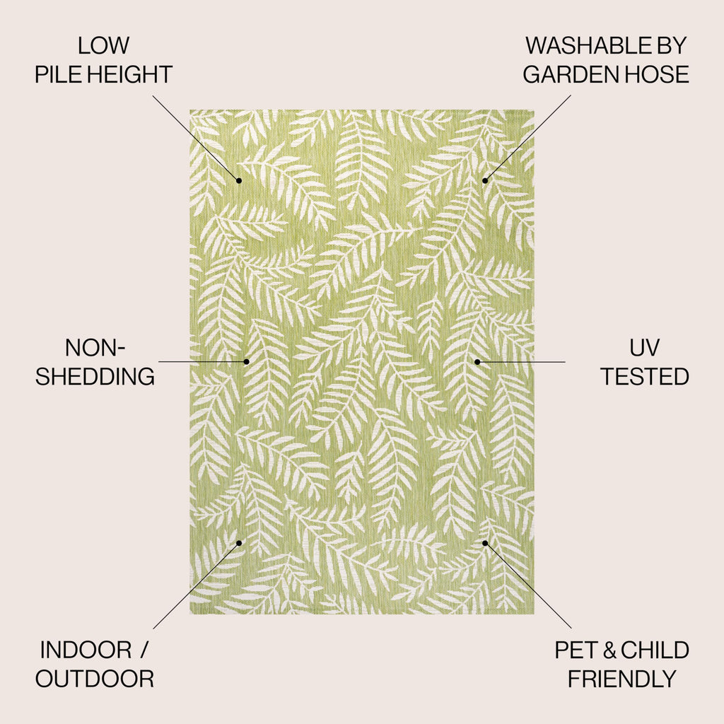 Jonathan Y Smb119D-5 Nevis Palm Frond Indoor Outdoor Area Rug, Coastal, Casual, Country Easy Cleaning,Bedroom,Kitchen,Backyard,Patio,Non Shedding, Green/Cream, 5 X 8