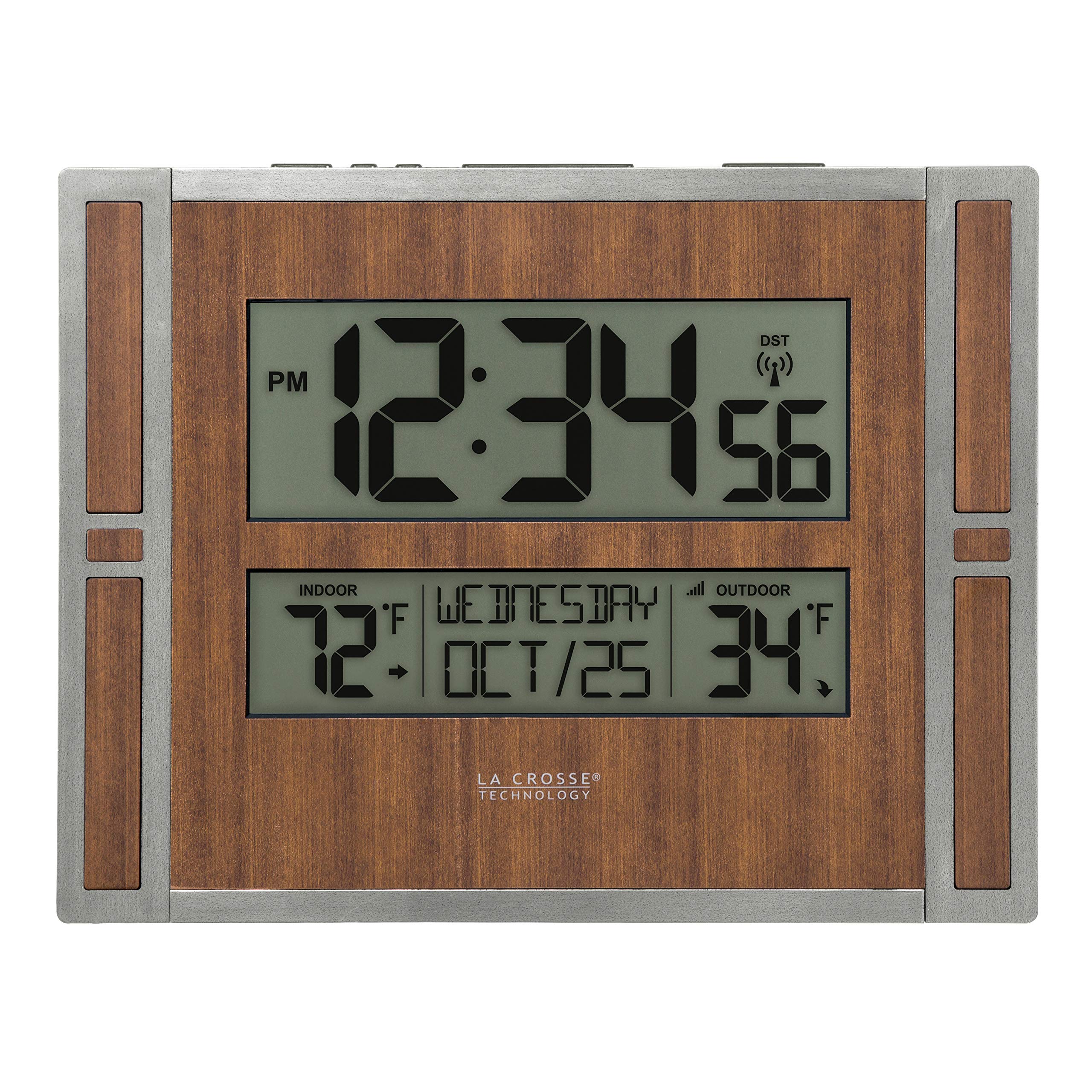 La Crosse Technology BBB86088 Atomic Digital Wall Clock with Indoor & Outdoor Temperature