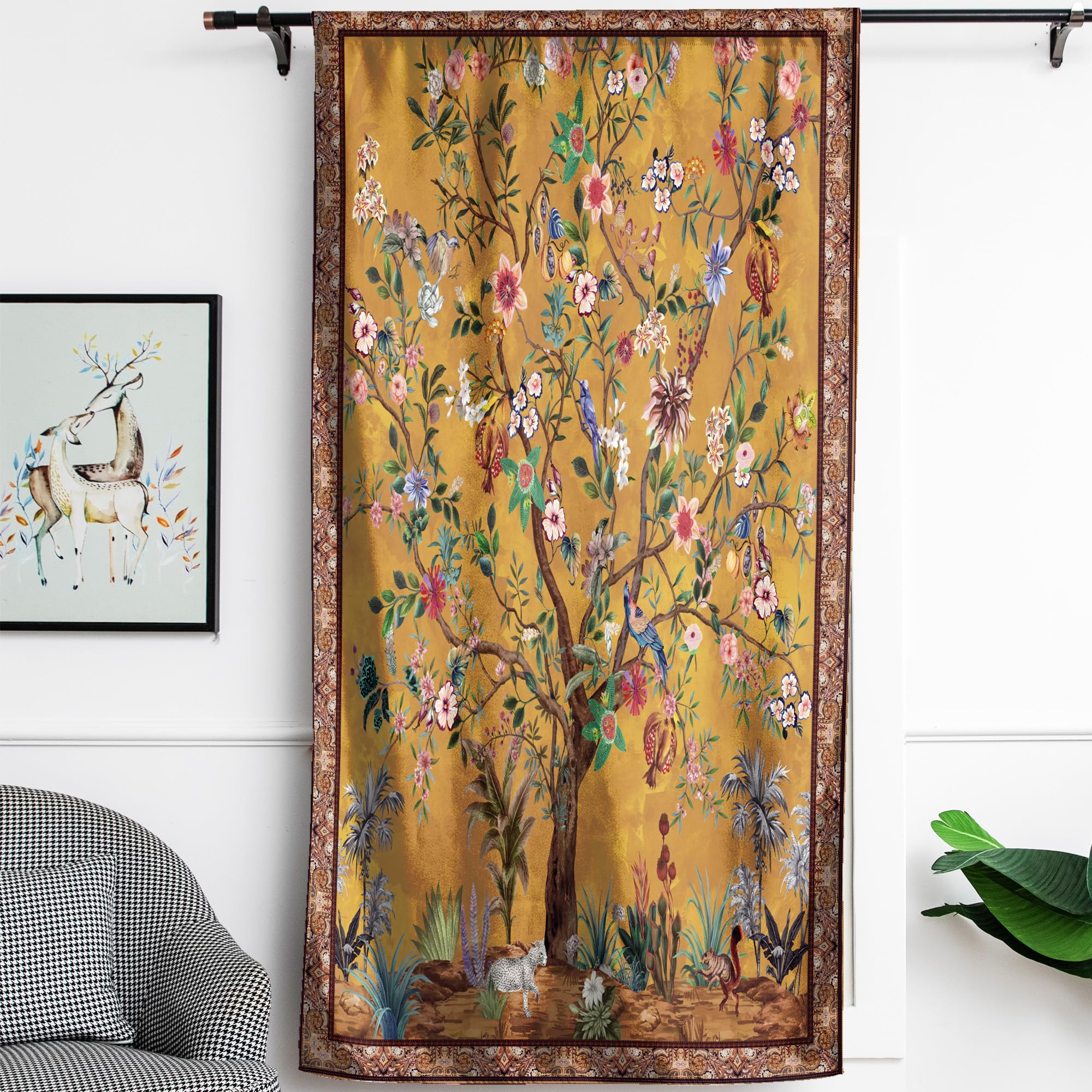 HMS Happy Memories Rod Pocket Door Curtains Thermal Insulated Room Darkening Curtains Blackout Floral Style Drapes Window Curtai