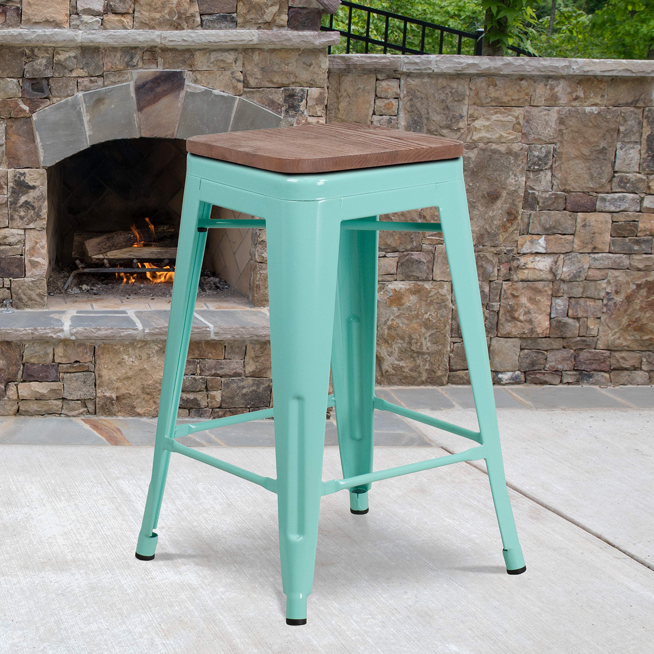 Flash Furniture Sinclair 24&quot; High Backless Mint Green Counter Height Stool With Square Wood Seat