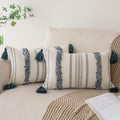 BUIOVBEY Boho Throw Pillow Covers 12x20 Set of 2 Woven Tufted Farmhouse Pillows Cover with Tassels Textured Striped Cushion Case