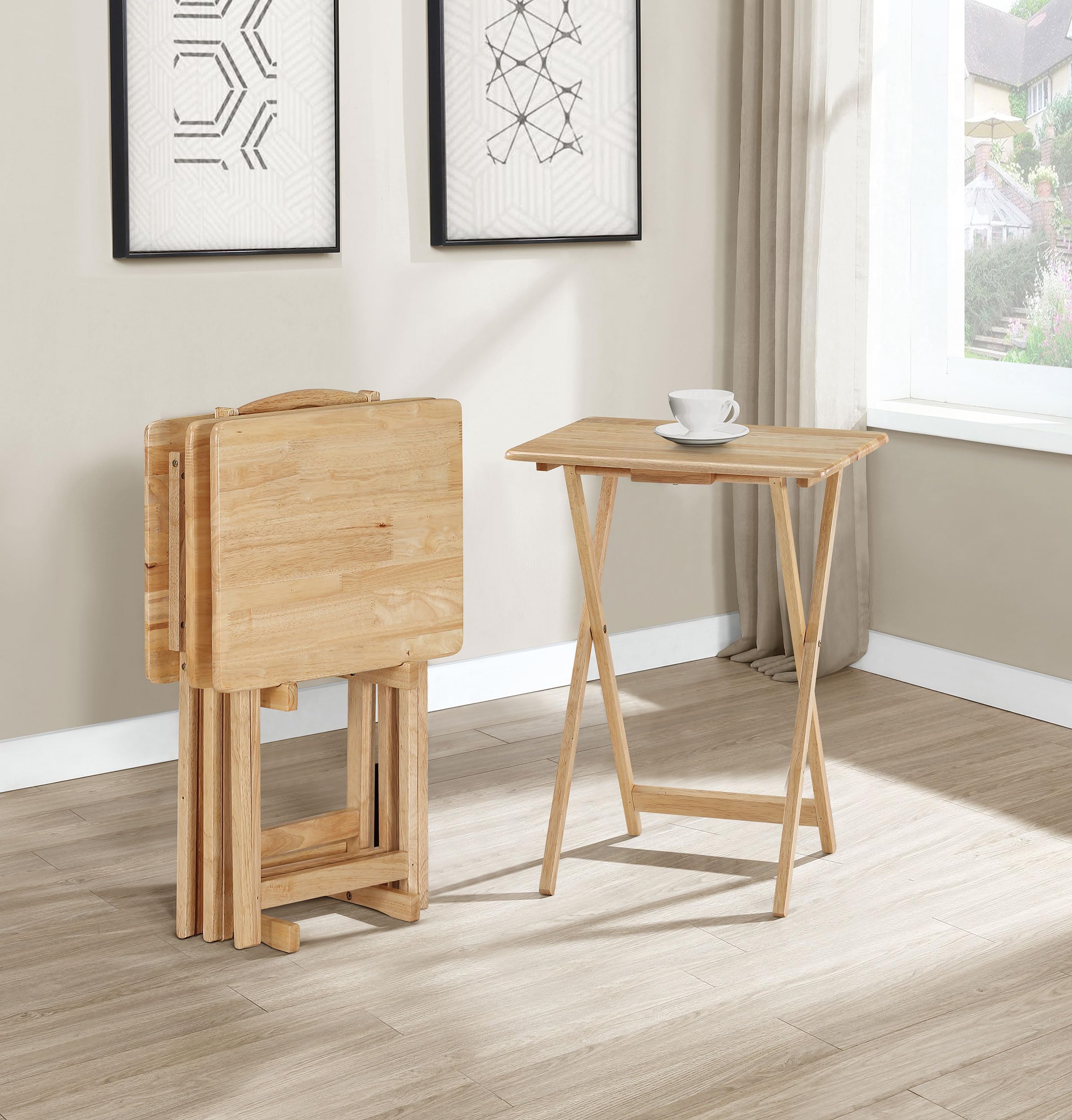 Coaster Home Furnishings Donna 4-Piece TV Tray Table Set with Stand Natural