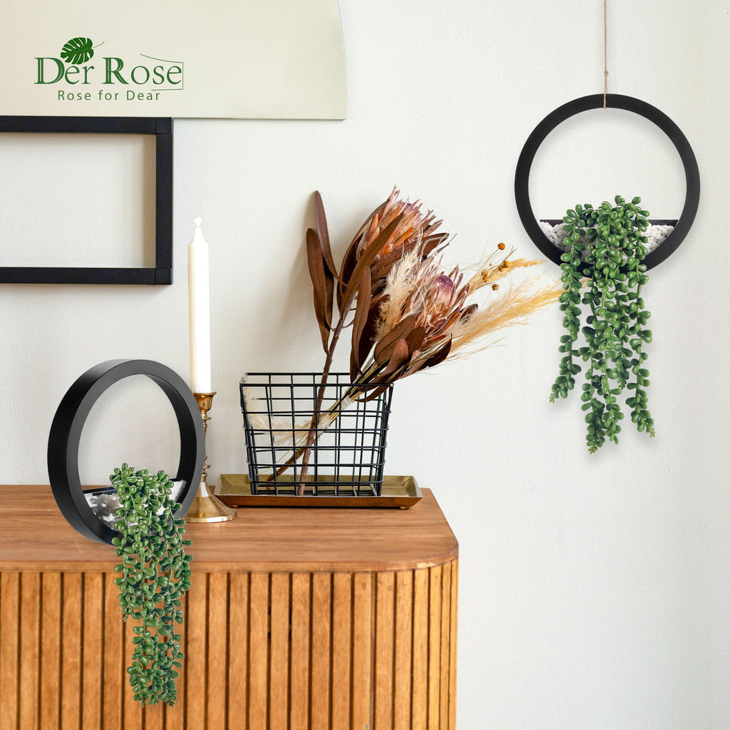 Der Rose 2 Pack Fake Plants Hanging Artificial Succulents Plants In Black Pots For Living Room Bathroom Accessories Boho Wall De