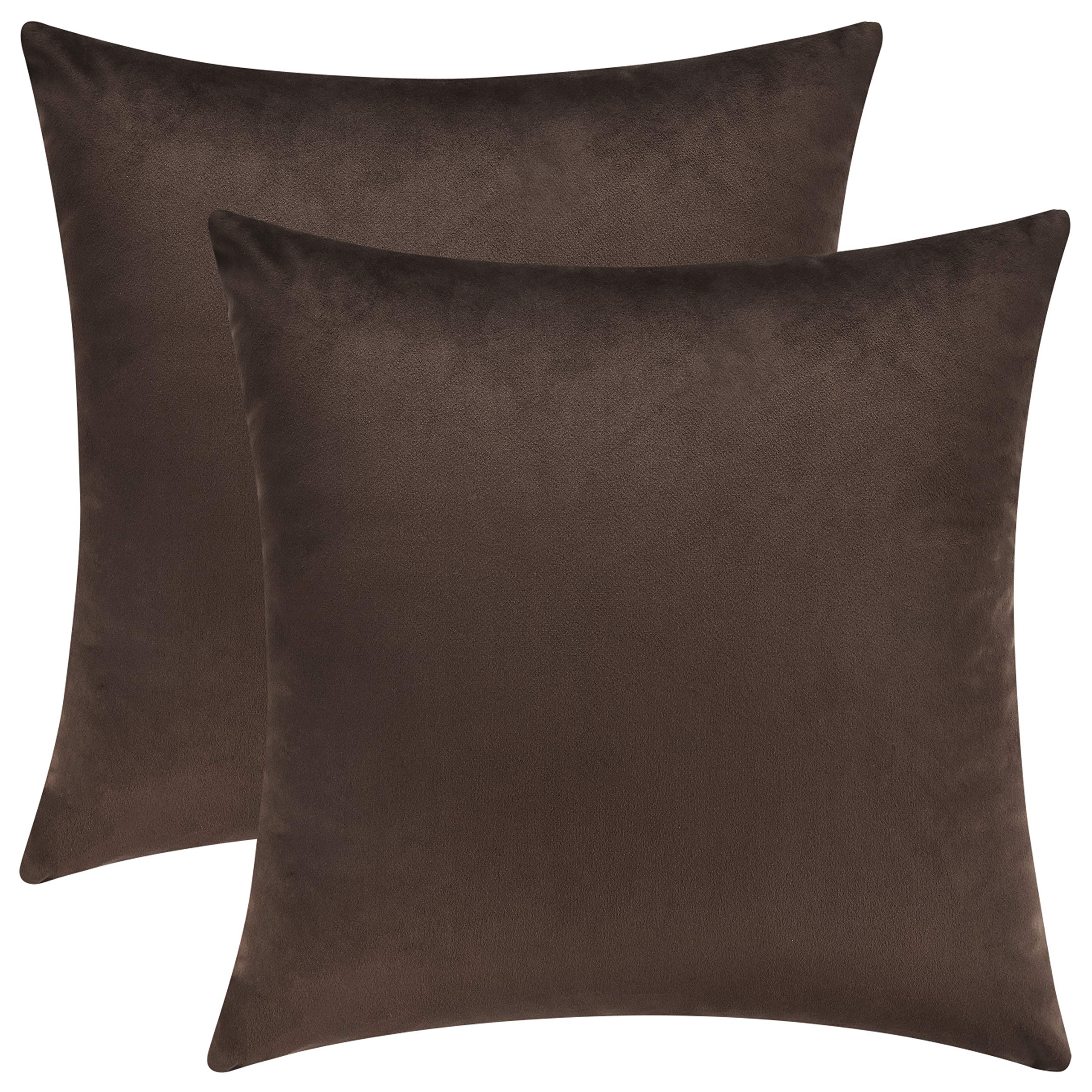 Mixhug Set Of 2 Cozy Velvet Square Decorative Throw Pillow Covers For Couch And Bed, Coffee Brown, 18 X 18 Inches