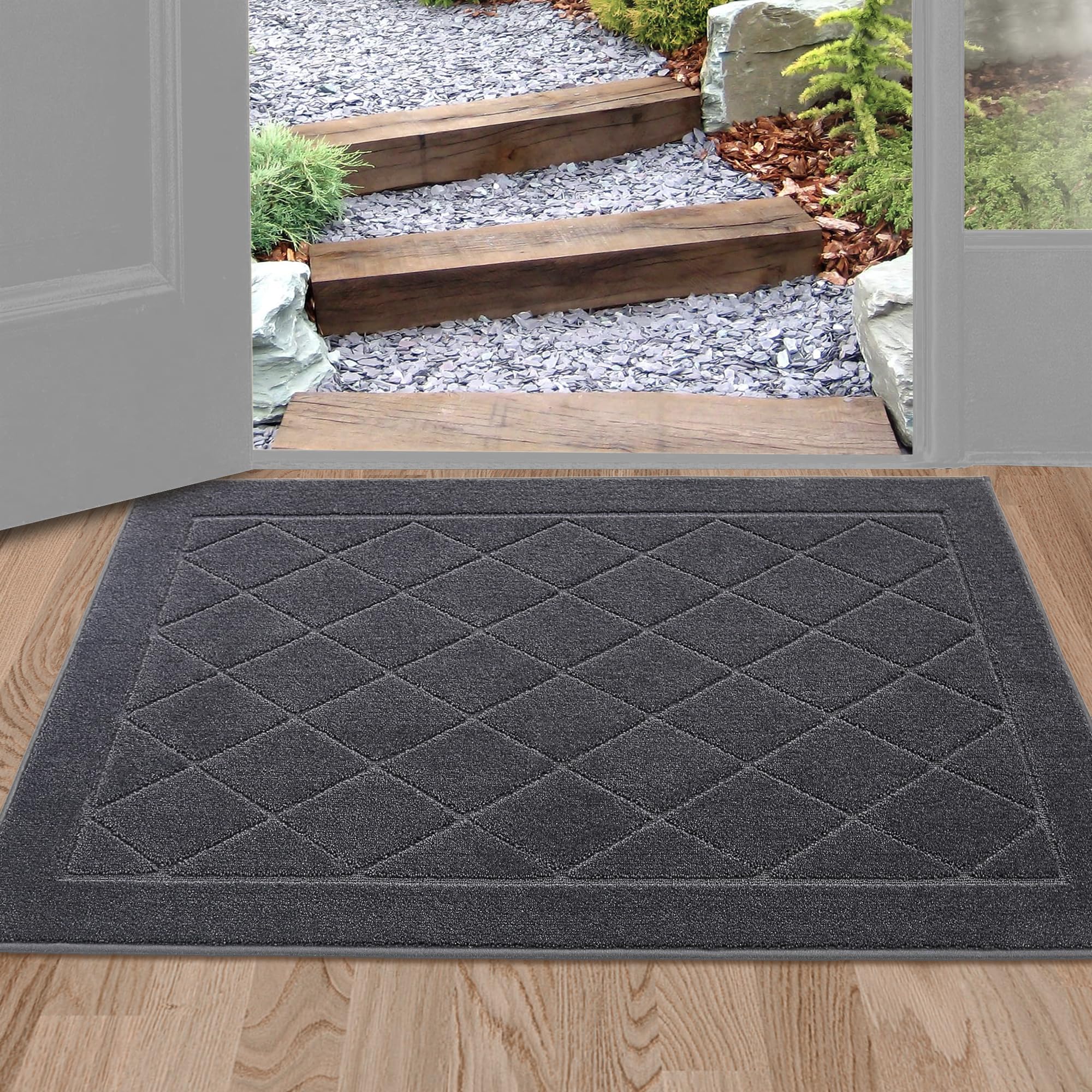 BEQHAUSE Dirt Trapper Door Mat 24'' x 36'', Non-Slip Machine Washable Entryway Rug, Dog Door Mat Indoor, Stain Resistant and Abs