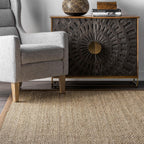 Nuloom 4X6 Elijah Seagrass Area Rug, Brown, Solid Farmhouse Style, Cotton Bordered, Basketweave, Natural Fiber, For Bedroom, Din