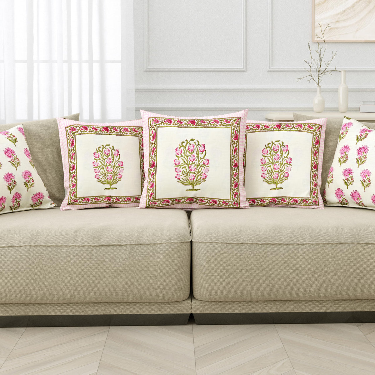 Blocks Of India Hand Block Printed Cotton Linen Cushion Cover (16 X 16 Inches) (Color 4)