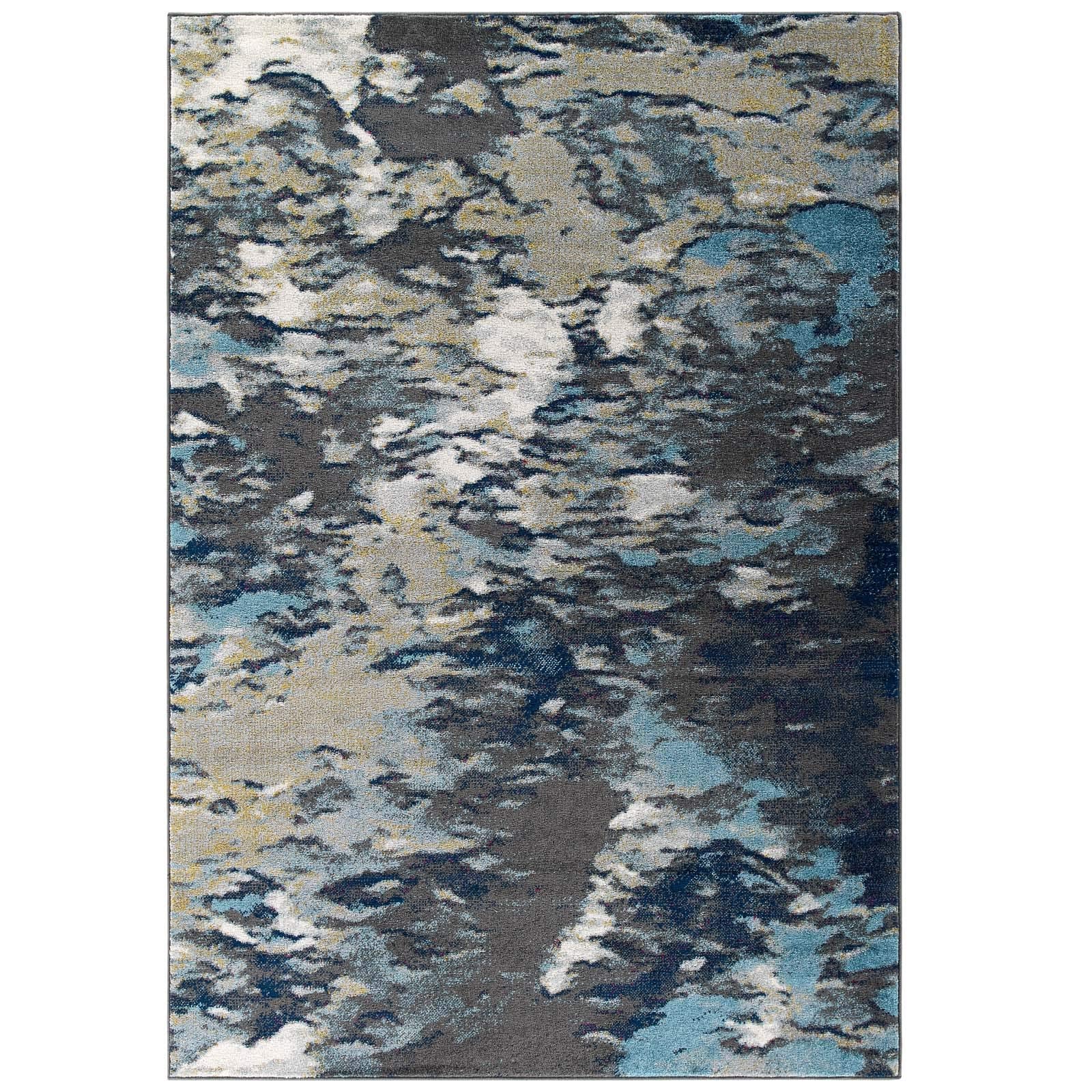 Modway Entourage Foliage Contemporary Modern Abstract Area Rug, 8X10, Blue, Tan, Gray