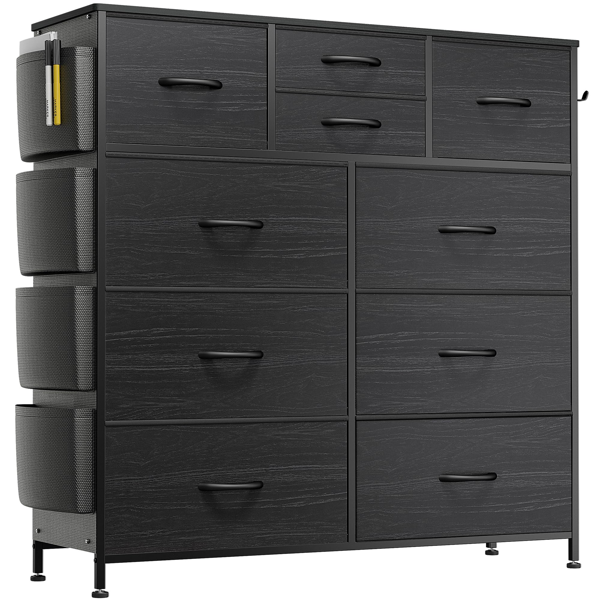 Lulive Dresser For Bedroom With 10 Drawers, Chest Of Drawers, Fabric Storage Tower With Side Pockets And Hooks, Organizer Unit For Living Room, Hallway, Closet