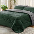 Bedsure Forest Green Queen Comforter Set - 7 Pieces Reversible Queen Bed In A Bag, Queen Bed Set Forest Green And Grey With Comf